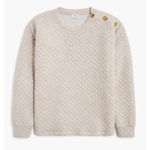J.Crew Quilted Button Neck Sweatshirt Crewneck Beige Heather Relaxed XXL NWT - Picture 1 of 9